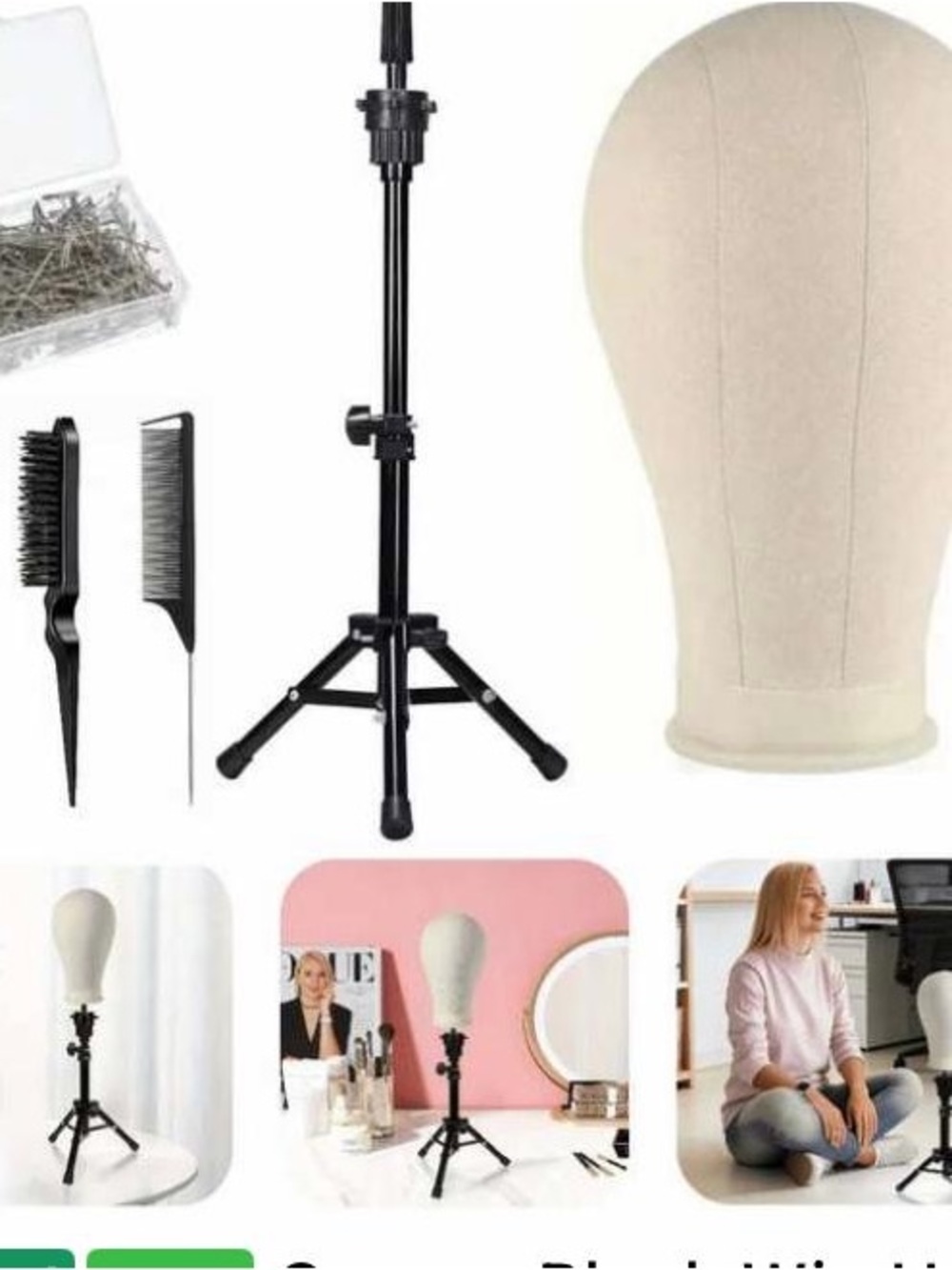 Adjustable Mannequin Head & Tripod Styling Kit - Cream